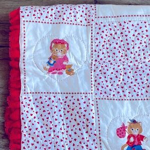 Cat Hearts Baby Blanket With Lace Details Vintage Style